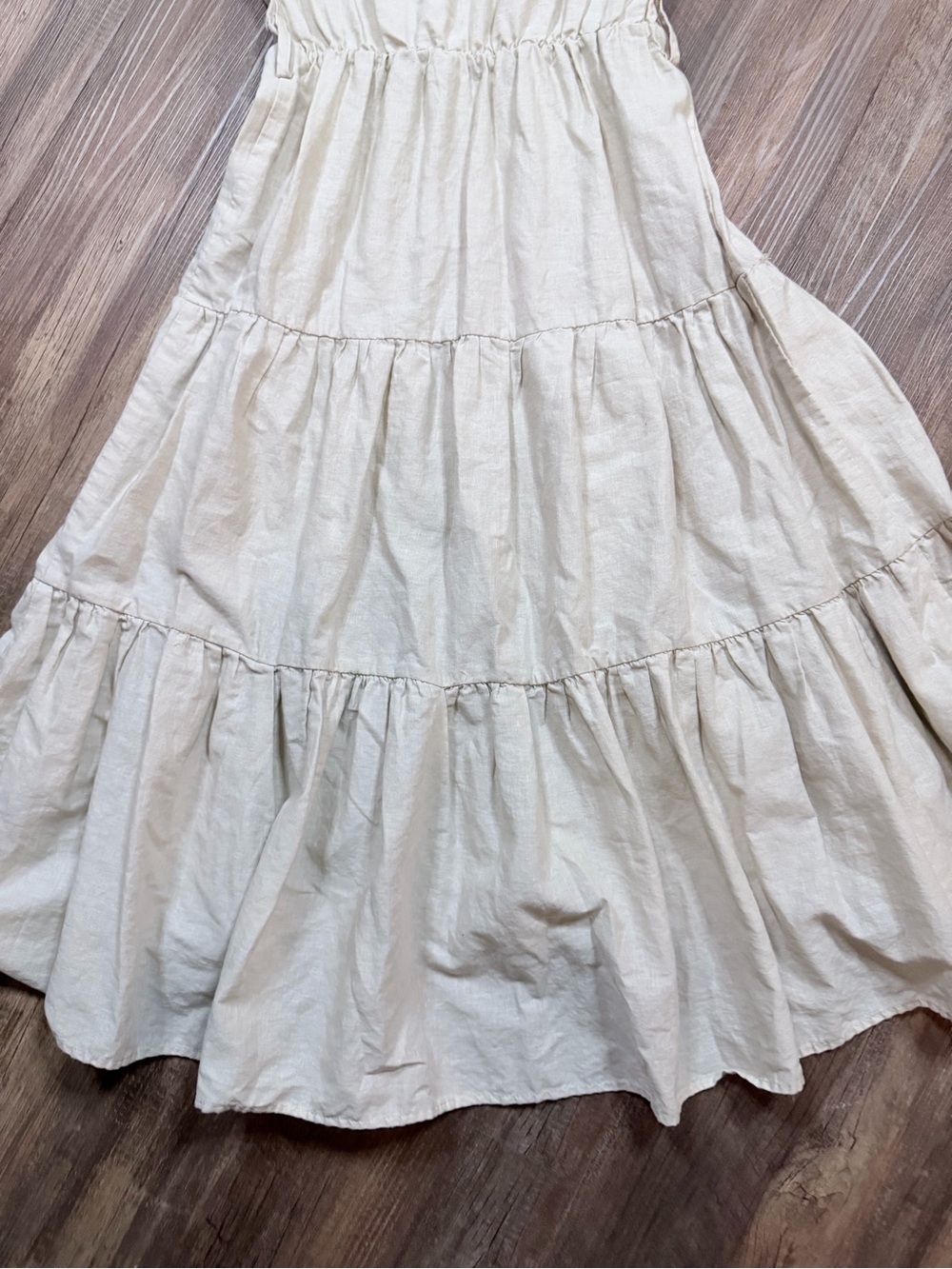 Zara Cream Linen Cotton Tiered Midi Shirt Dress | XS | Like New - Picture 9 of 9